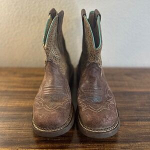 Ariat Western Boots Brown Leopard Print Turquoise Stitching Size 6.5B